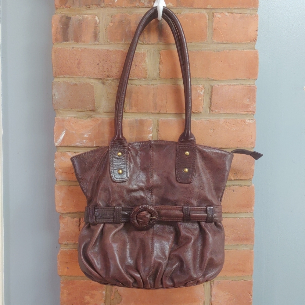 Sorpresa Brown Leather Belted Shoulder Bag